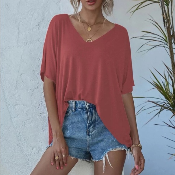 Boho oversized v neck short sleeve tee - Picture 3 of 4
